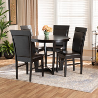 Baxton Studio Irma-Dark Brown-5PC Dining Set Irma Modern and Contemporary Dark Brown Faux Leather Upholstered and Dark Brown Finished Wood 5-Piece Dining Set